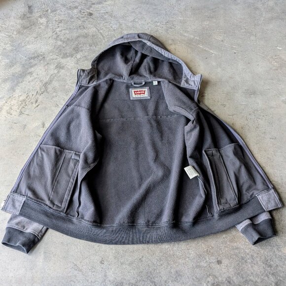 Levi's Men's Gray Black Fleece Lined Full Zip Hooded Jacket medium - Picture 5 of 8